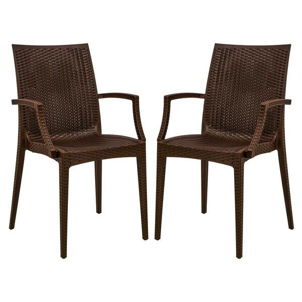 Kd Americana 35 x 16 in. Weave Mace Indoor & Outdoor Chair with Arms, Brown, 2PK KD3036430